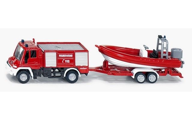 Siku Mercedes-Benz Unimog Fire Engine with Boat (17cm long)