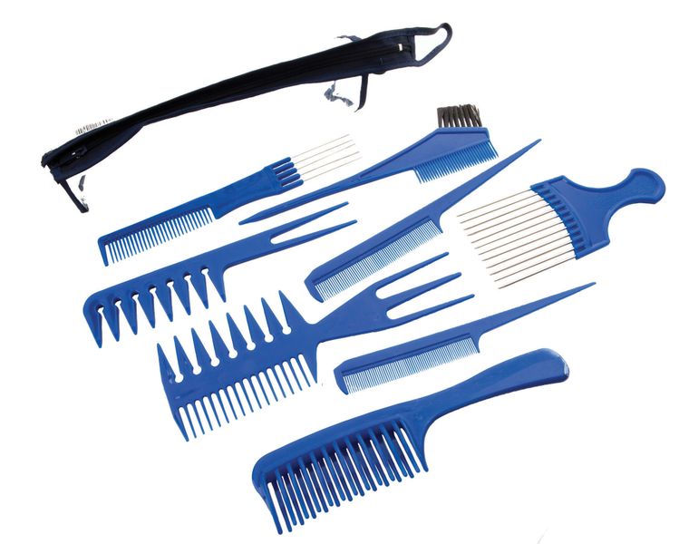 Lucky 8 Piece Comb Set with Storage Pouch - Blue