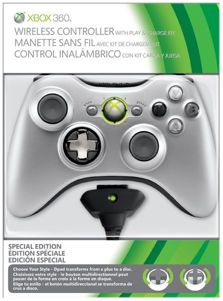 Official Xbox 360 Wireless Controller (Silver) with Play and Charge Kit - Dynamic D Pad (XBox 360)