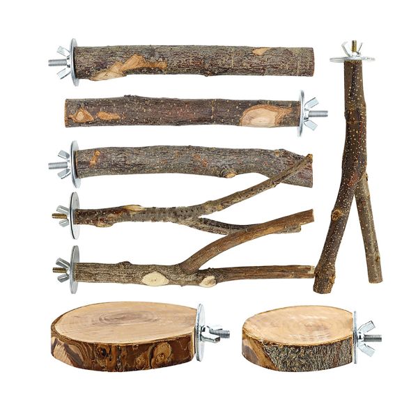 8Piece Small Bird Perch Stands and Platforms Wood Parrot Perches for Cage