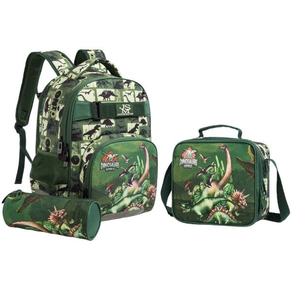 Jasmainestar 3 Piece Dinosaur School Backpack with Pencil Case &amp; Lunch Bag