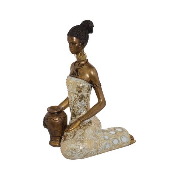26cm Polystone Tabletop Mfunte Lady Sitting With Pot NAJ35U1