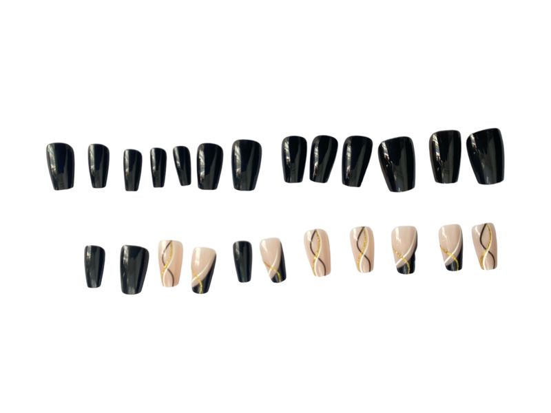 24Piece Short Coffin Shape Black &amp; White Striped Press on Nails