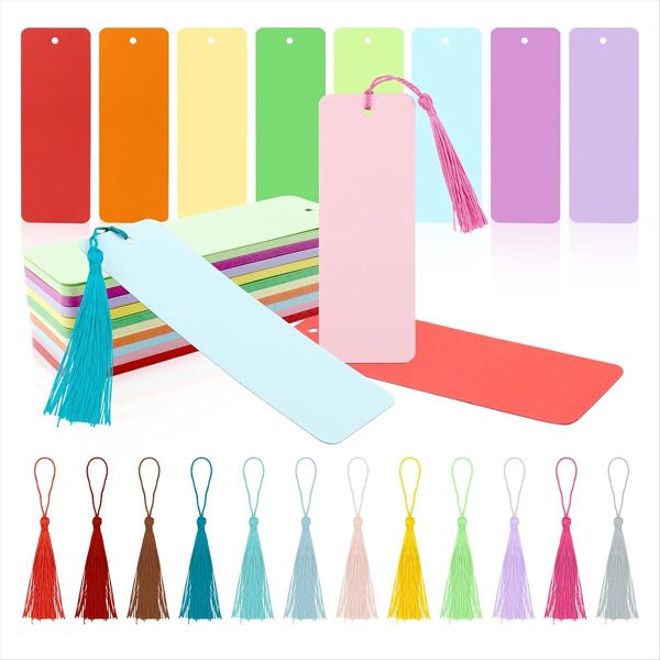 100 Pack Blank Color Bookmarks Cardstock with 100 Pcs Colorful Tassels