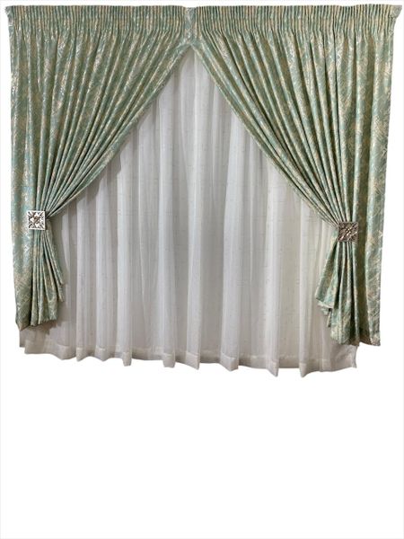 AF IMPEX Green Gold Abstract Taped Curtain