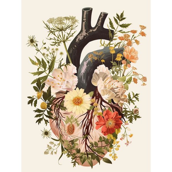 Floral Heart Diamond Painting Kit: 5D Round Drill, Romantic Heart