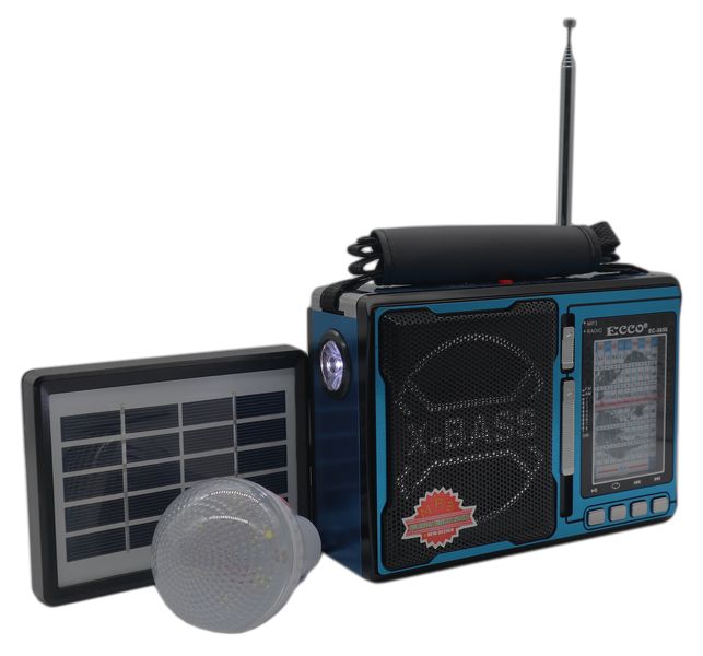 Ecco EC-3856 Solar Powered MP3/FM/AM/USB Portable Radio/Torch &amp; Strap -Blue