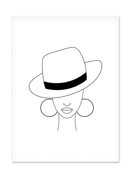 Wall Art: Line Art - Hat Girl