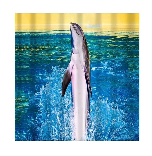 Digital Printed Fabric Shower Curtain - Jumping Dolphin