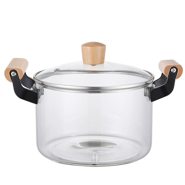 3.5L Glass Cooking Pot with Wooden Handle