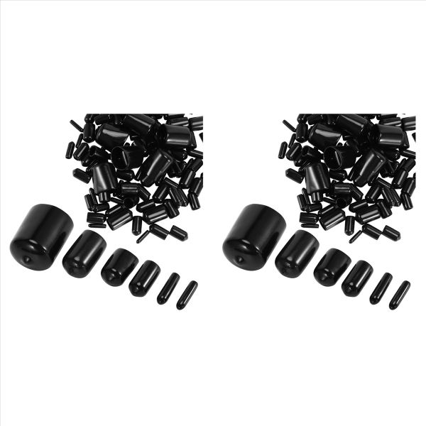 156 Pieces Of Vinyl Elastic End Cap Rubber 2/25 To 4/5 Inches (Black)
