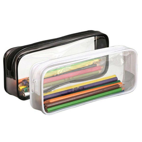 Clear Exam Pencil Case Pouch, PVC Zipper Large Black Pen Pencil Case