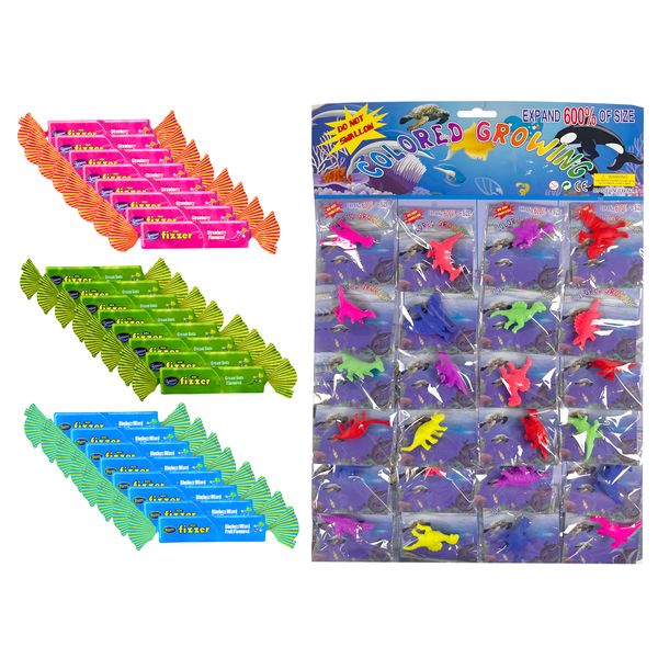 Snacks/Prizes - 24 Growing Dinosaurs + 24 Mini Fizzer Sweets 3 Flavours