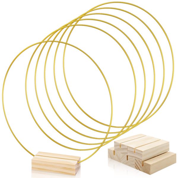 30cm 12 Pack Macrame Metal Hoops with Wood Holders- DIY Craft Ring Set