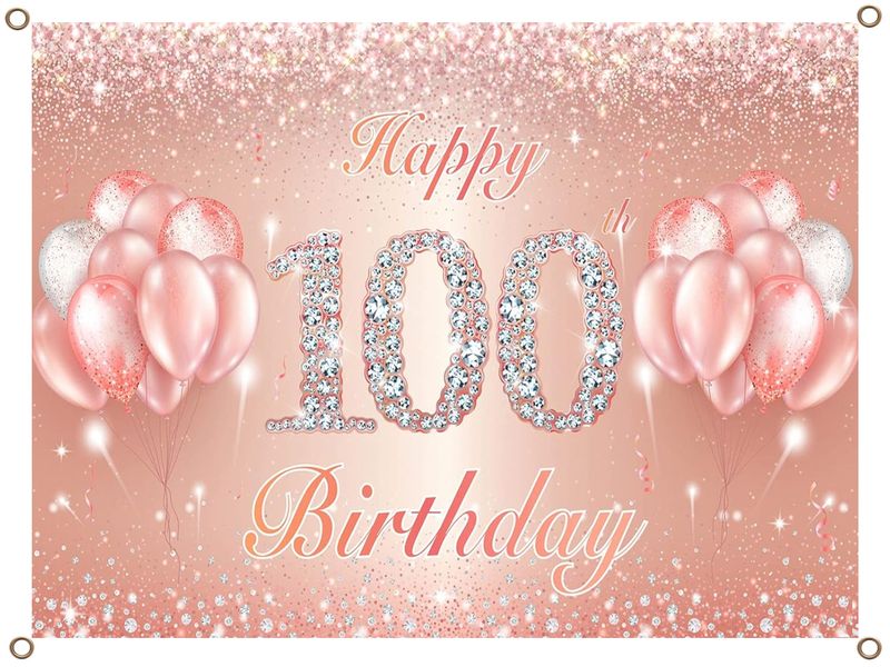 Happy 100th Birthday Banner pvc Rose gold 1.3mx900mm