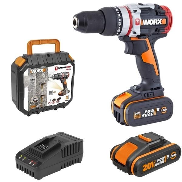 WORX - Slammer Active Hammer Drill 20V, 4.0Ah & 2.0Ah Battery and Charger