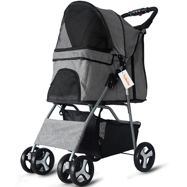 TopikaPet-Foldable Pet Stroller for Dogs Cats Pet Pram with Basket &amp; Mesh