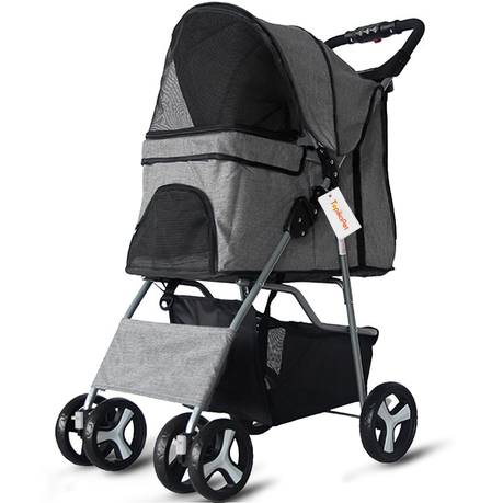 TopikaPet-Foldable Pet Stroller for Dogs Cats Pet Pram with Basket & Mesh Image