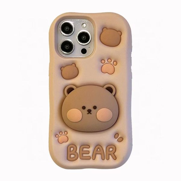 Cute cartoon bear phone case compatible with iPhone/13/14/15Pro with stand