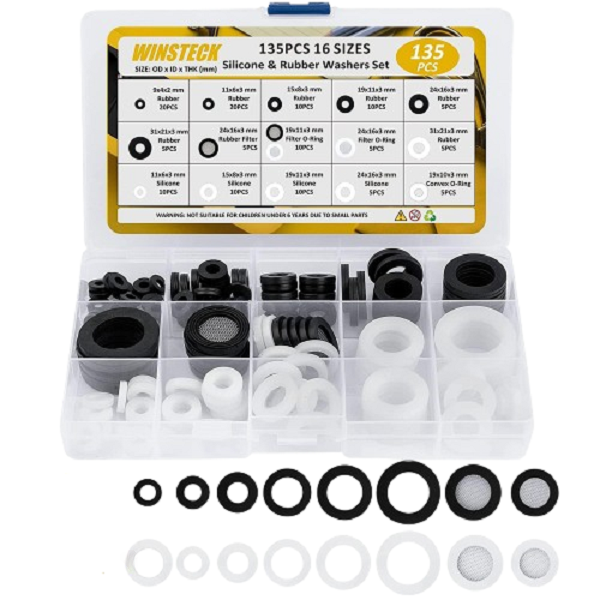 Rubber Washers Plumbing, 135 PCS 16 Sizes &amp; Silicone Water Hose Gasket