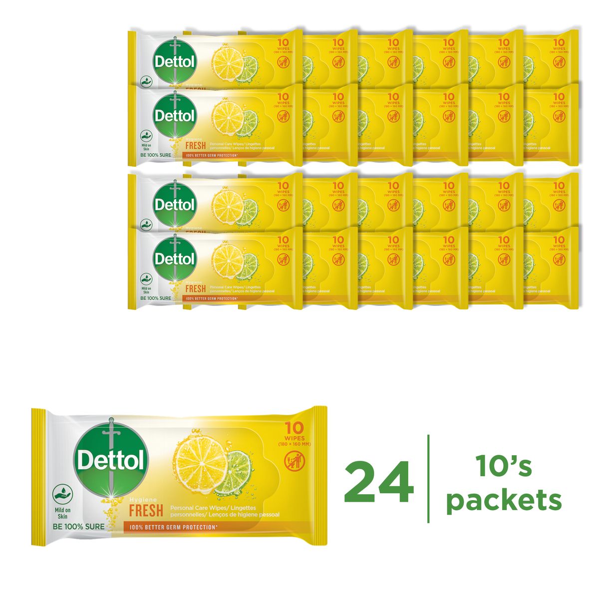 Dettol 24x10s Personal Care, Hygiene Wipes, Fresh
