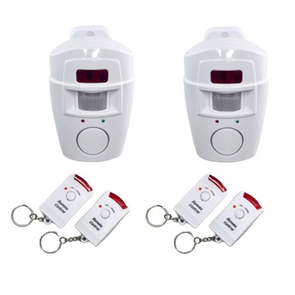 Set of 2 Remote Motion Sensor Wireless Alarms - AA Battery Operated-White