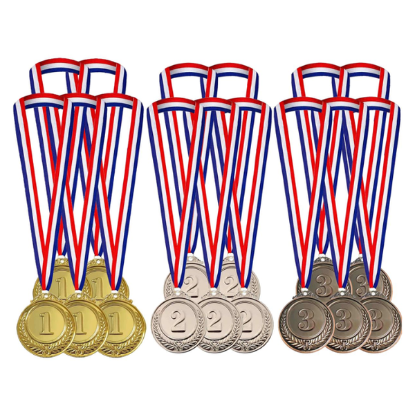 15 Pack Gold Silver Bronze (123) Award Position Medal Set with Ribbon
