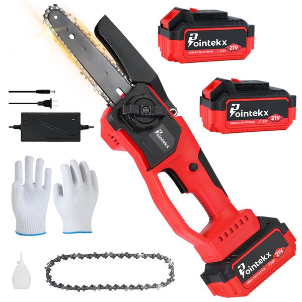 POINTEKX 2590W Mini Cordless Chainsaw Brushless with 2 Batteries