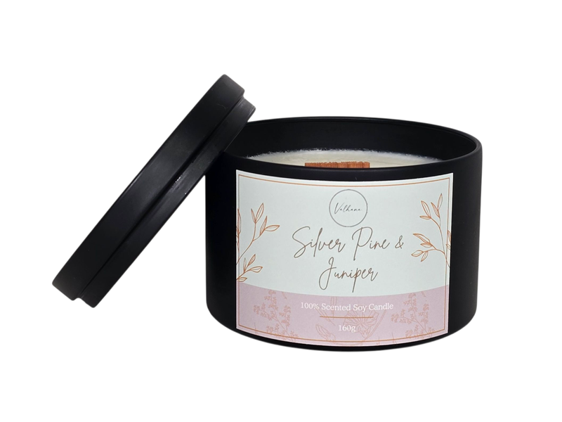 Valhana Silver Pine &amp; Juniper Soy Candle - Wood Wick