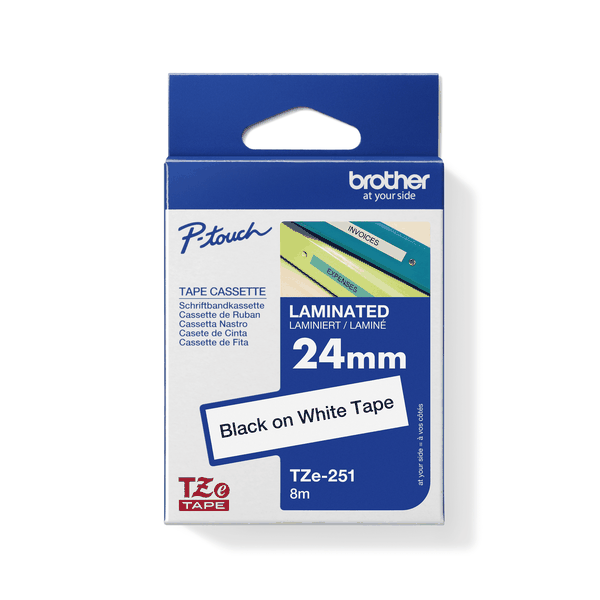 Brother TZe-251 Black on White Laminated Tape 24mm
