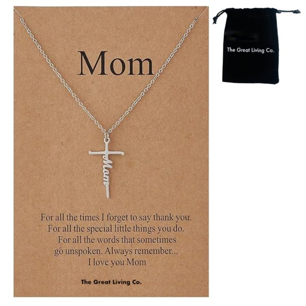 Mom Cross Pendant Necklace in Lux Gift Bag-Stainless Steel Cross Pendant