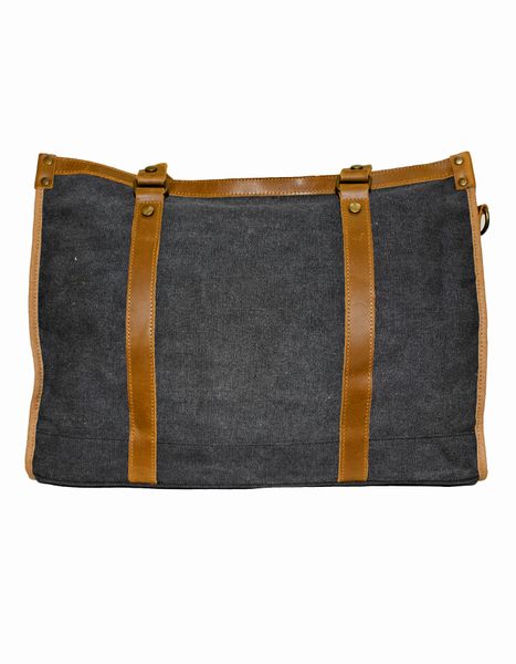Luvsa SLU-037 Vintage Canvas &amp; Genuine Leather Two-Tone Tote Laptop Bag