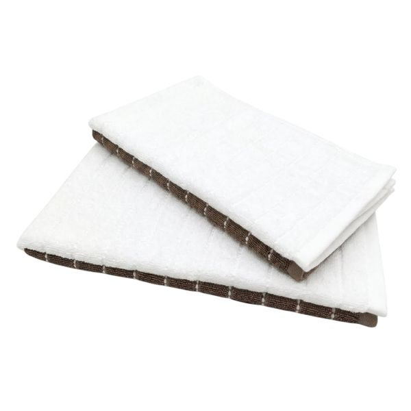 100% Cotton Textured Hand Towel Set - White &amp; Brown - 2 Pack