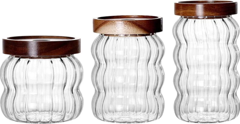3 Different Capacity Glass Containers with Sealed Lid