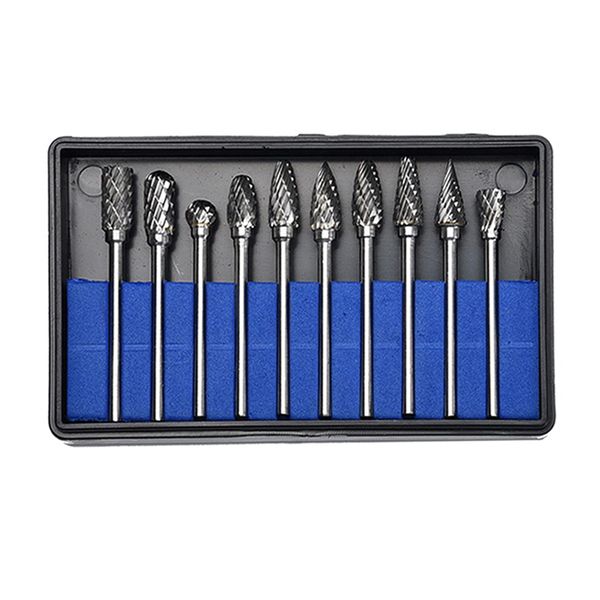 10 Pc Double Cut Carbide Rotary Burr Set with Box