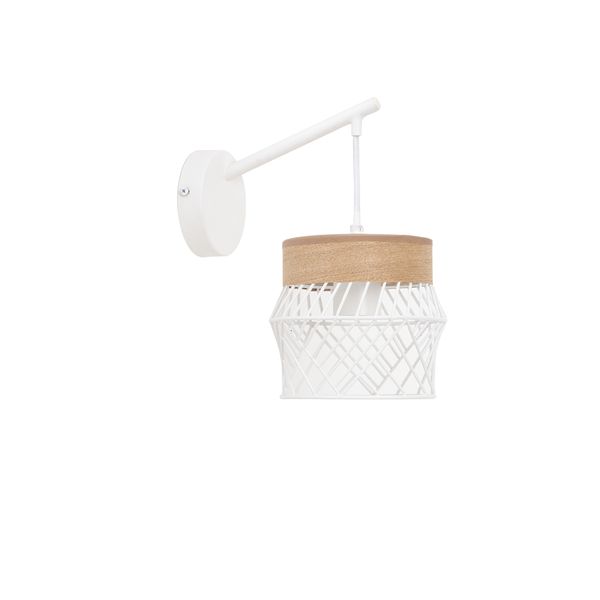 Wall Lamp E27x1 Metal Matt White Wood In