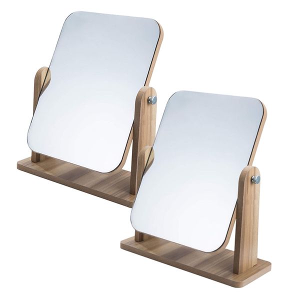 Decor Portable Wooden Desktop Swivel Vanity Makeup Mirror (25cm) - 2pcs