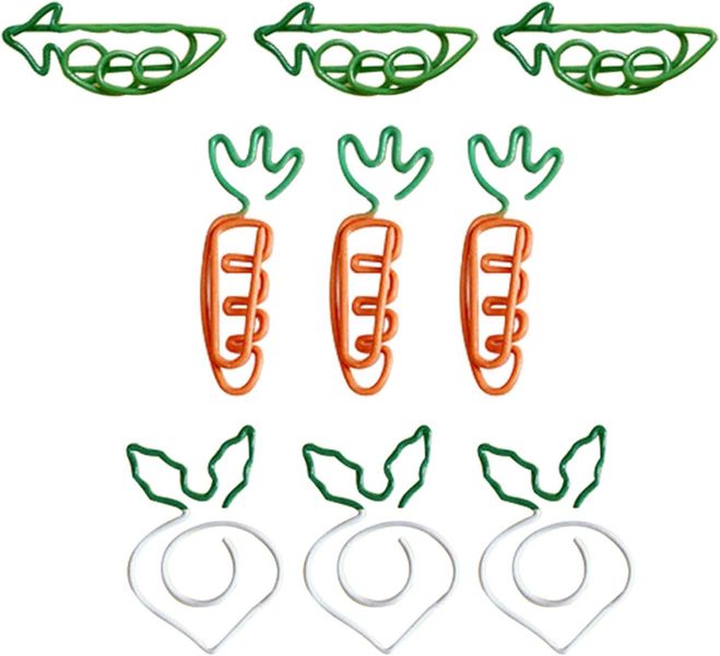 9pcs Cute Cartoon Carrot and Pea Paper Clips Set Creative Document