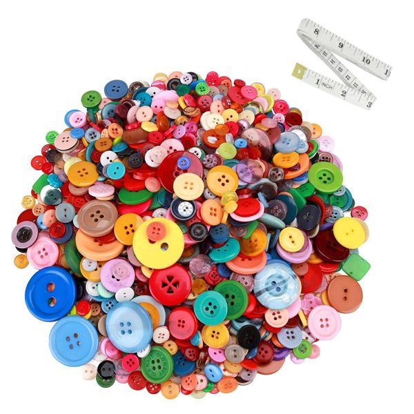 Round Resin Buttons 1500 Pcs Mixed Color Assorted Sizes &amp; 1 Measuring Tape