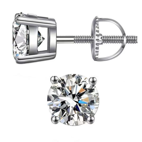 ZELTRYN S925 Sterling Silver Four-Prong Screw-back Moissanite Stud Earrings