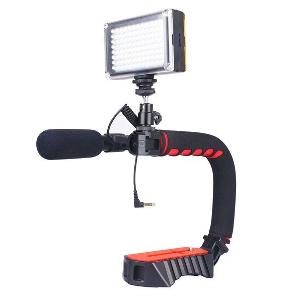 Camera Video Stabilizer Set With Video LED Light And Microphone