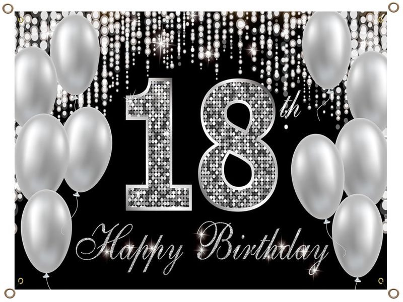 Happy 18th Birthday Banner PVC Silver and Black 1.3MX900MM