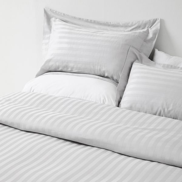 George &amp; Mason - 300 TC Sateen Stripe Duvet Cover Set - Light Grey