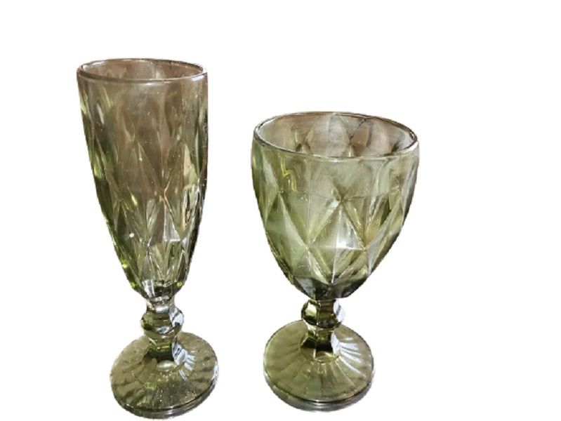 Green Crystal Wine and Champagne glasses - set of 6