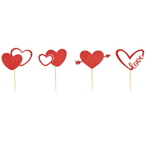 Glitter Heart Cupcake Toppers- Valentine's Day DECOR - RED