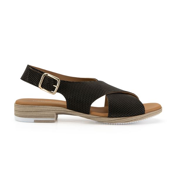Paula Urban Ladies Leather Textured Crossover Sandal 9-422 Black