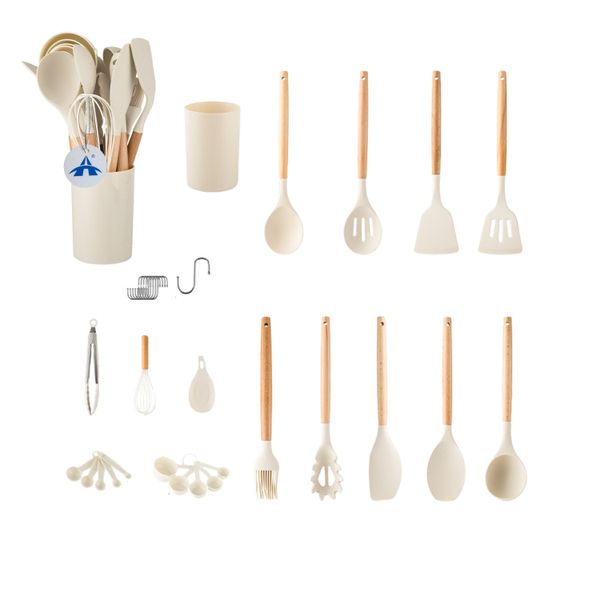 ALANES 33 Pieces Cooking Kitchen Utensils Spatula Set-Beige