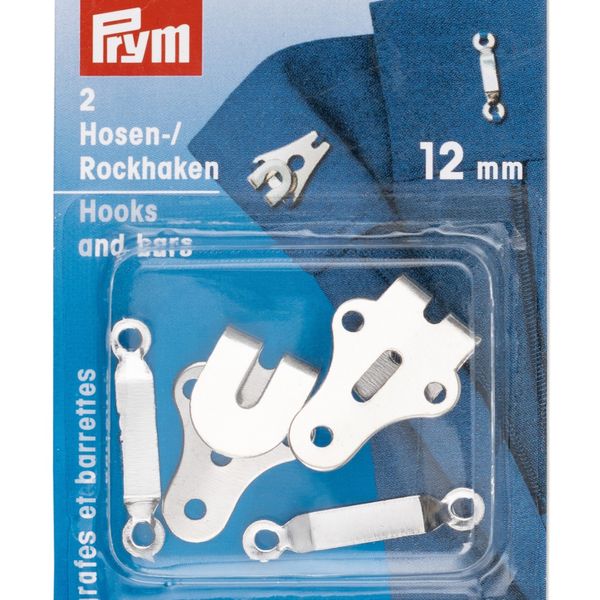 Prym Metal Hooks &amp; Bars Trousers,Pants,Skirts, 9,9.5,12,20mm,Silver | Black