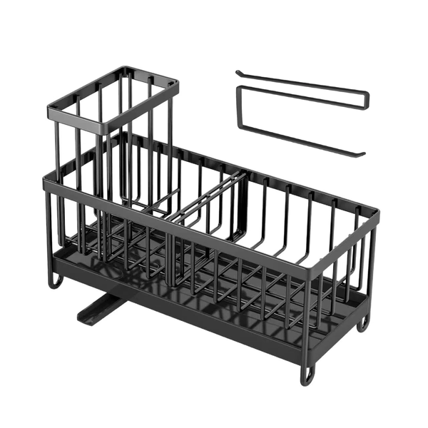 Black Sponge Holder for Kitchen Sink and Paper Towel Holder Caddy Organizer