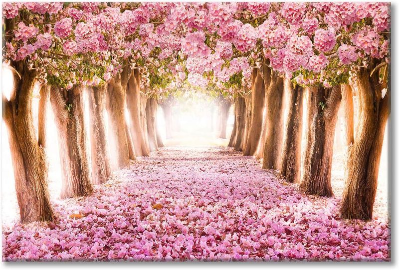 Pink Cotton Canvas cm Floral Wall Art